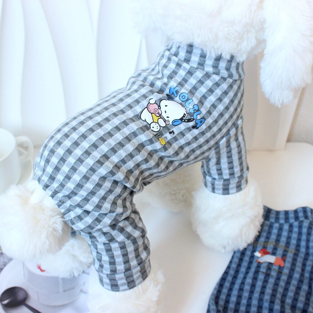 宠物衣服狗狗四脚衣打底方格德绒家居服泰迪比熊猫咪春秋冬保暖装