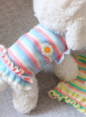 ins狗狗猫咪衣服薄款清爽宠物幼犬夏装泰迪比熊条纹纯棉T恤连衣裙