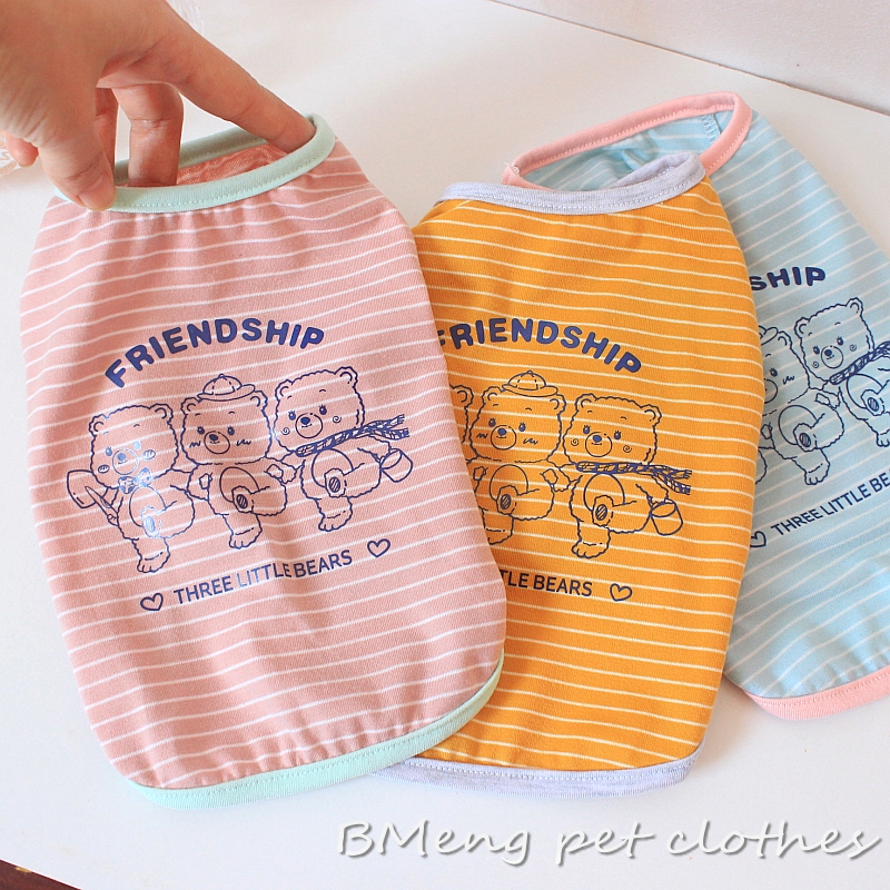 宠物比熊雪纳瑞小型犬泰迪狗狗衣服猫咪春夏装薄款三只熊条纹背心