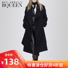 毛呢外套女呢子大衣 欧美气质大翻领单排扣长款 清仓bqueen冬装 新款