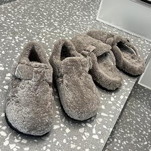 加厚保暖羊毛雪地靴女真皮毛一体全包软木勃肯鞋毛毛鞋平底半拖鞋