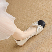 女夏小香风粗跟浅口拼色大码 法式 温柔配裙子低跟软底单鞋 百搭奶奶