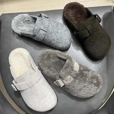 羊皮毛一体加绒勃肯毛毛版拖鞋女