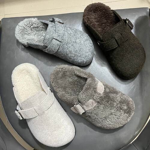 羊皮毛一体加绒勃肯毛毛版拖鞋女