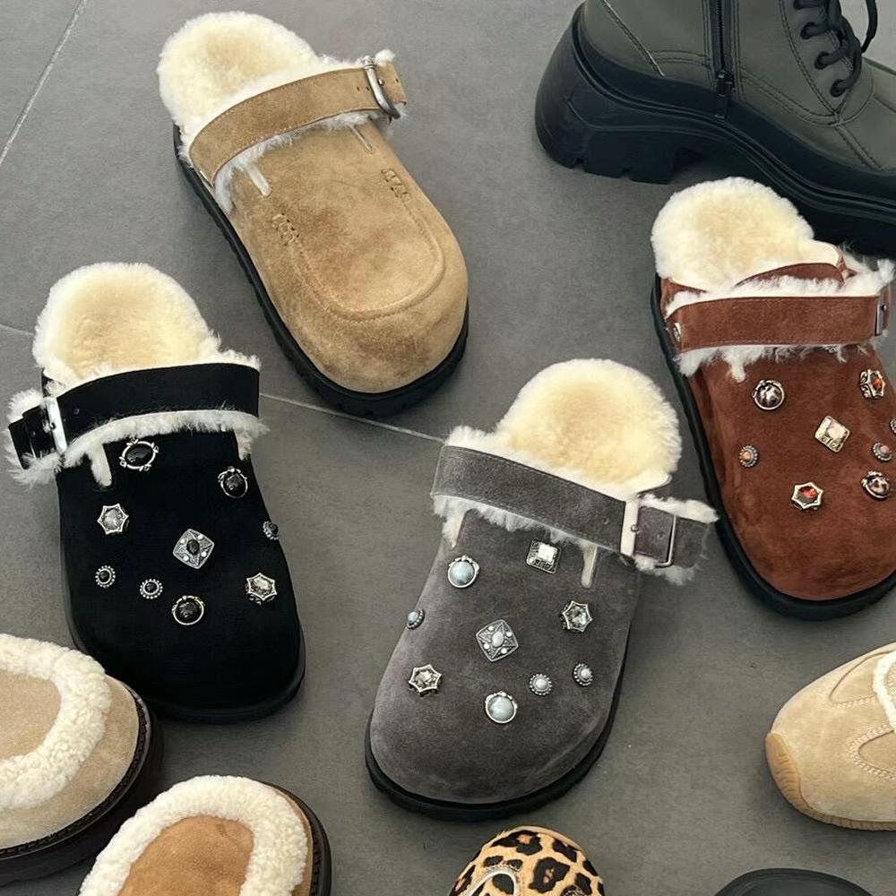 方枪枪同款~牛皮羊毛博肯毛毛拖