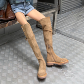 高品质 厚底过膝长筒靴女秋冬新款 翻折两穿显瘦高筒西部骑士靴子