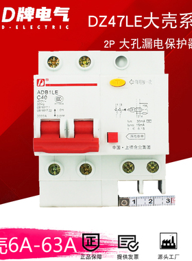 D牌DZ47LE小型漏电断路器2P 63A40A开关带短路触电保护器大壳大孔