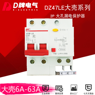 63A40A开关带短路触电保护器大壳大孔 D牌DZ47LE小型漏电断路器2P