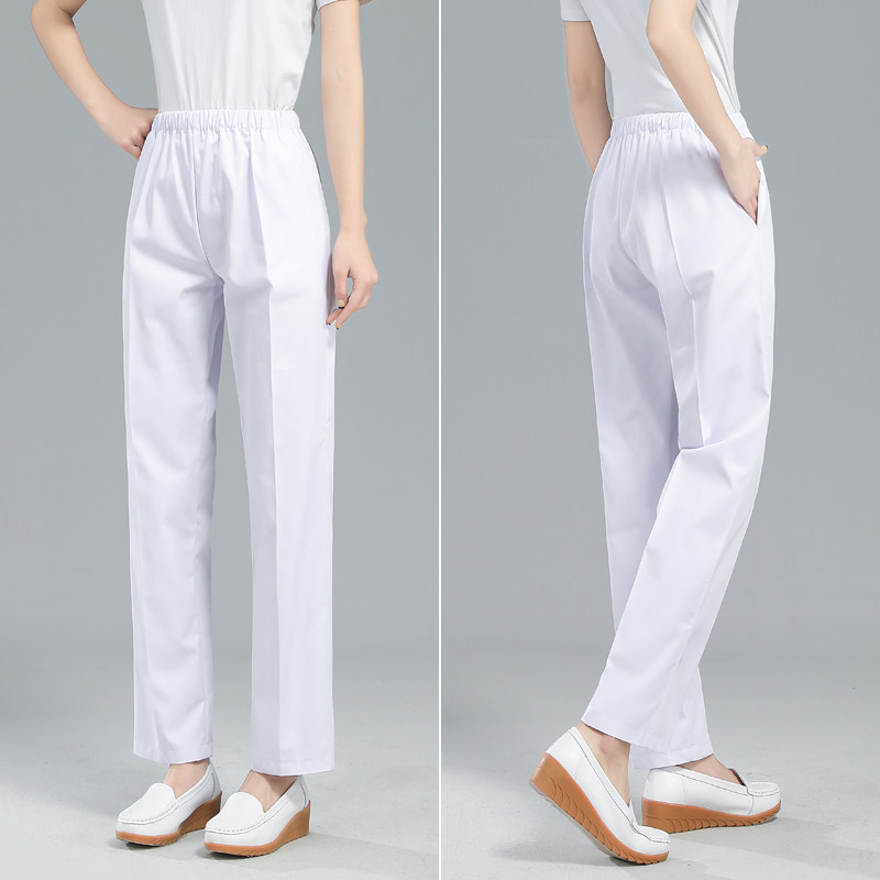 간호사 바지 흰색 신축성 허리 작업 바지 봄 가을 의사 응급 작업 바지 짙은 녹색 의사 바지 핑크 블루