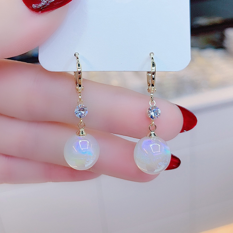 韩国幻彩贝珠耳环简约个性纯银耳饰网红爆款耳扣气质百搭圆球耳坠