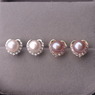 香港天然淡水珍珠耳环耳饰防过敏S925通体纯银真珍珠爱心耳钉女款