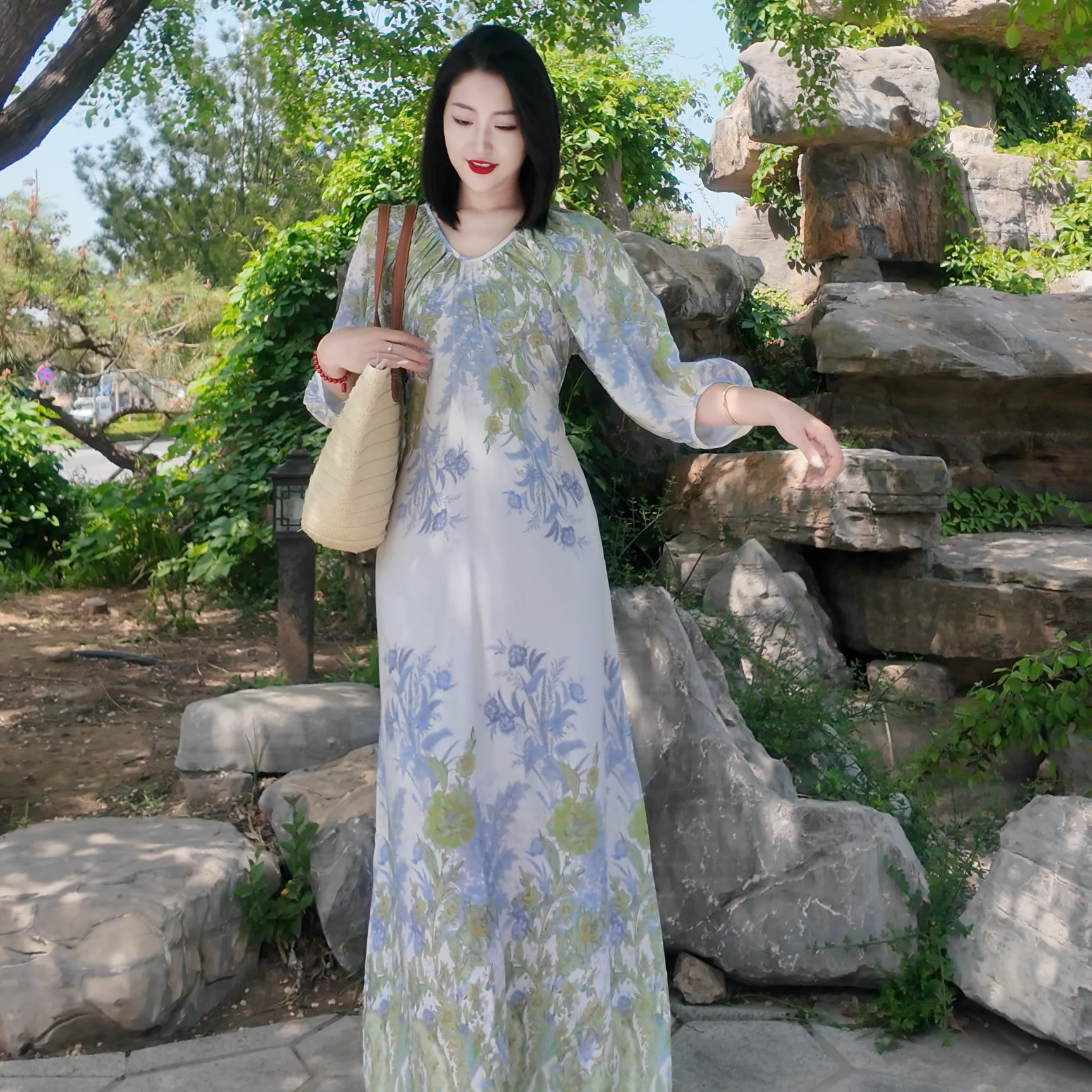 夏季新款法式碎花连衣裙