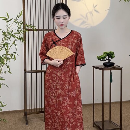 日常新中式复古旗袍连衣裙