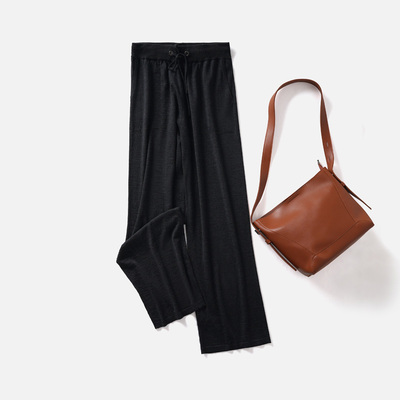 洛薇雅 BC同款珠链真丝羊毛极简轻奢款高腰垂感针织长裤休闲裤