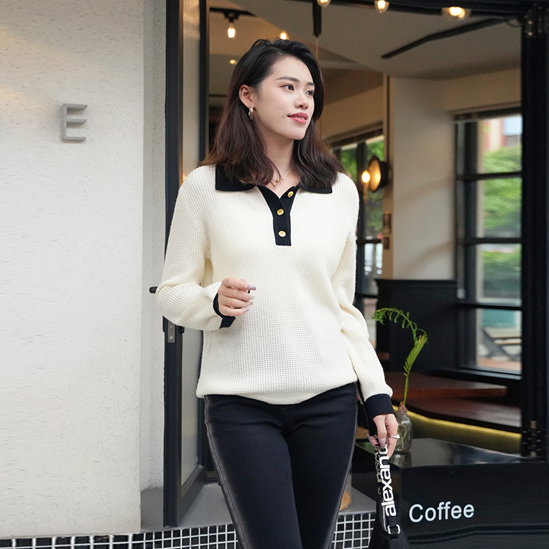 洛薇雅翻领套头羊毛衫