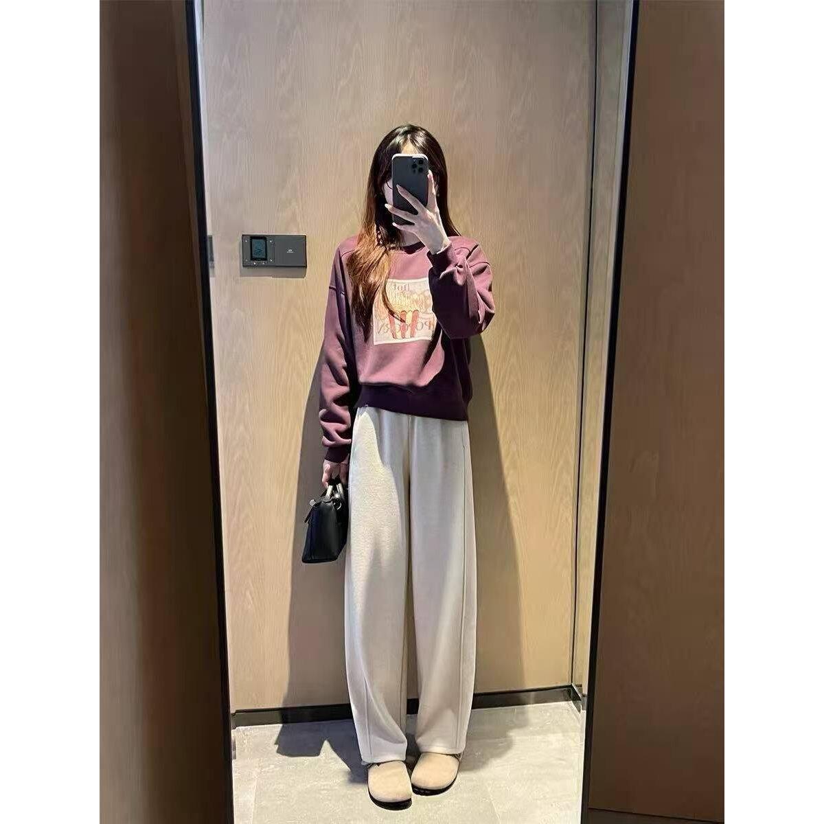 LP羊绒真丝毛呢直筒裤 高腰垂感松紧秋冬休闲羊毛阔腿裤2026新款