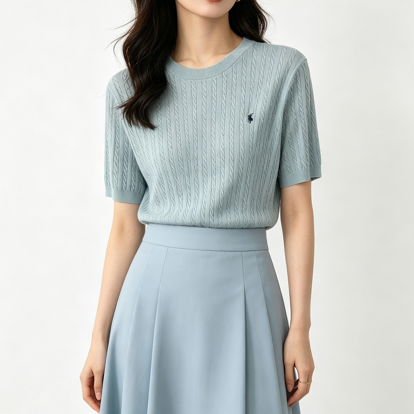 洛薇雅桑蚕丝冰凉感上衣T恤针织衫女天丝圆领短袖夏季休闲拉夫图片