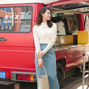 洛薇雅白色高领羊毛针织打底衫女2025新款气质百搭套头衫显瘦上衣