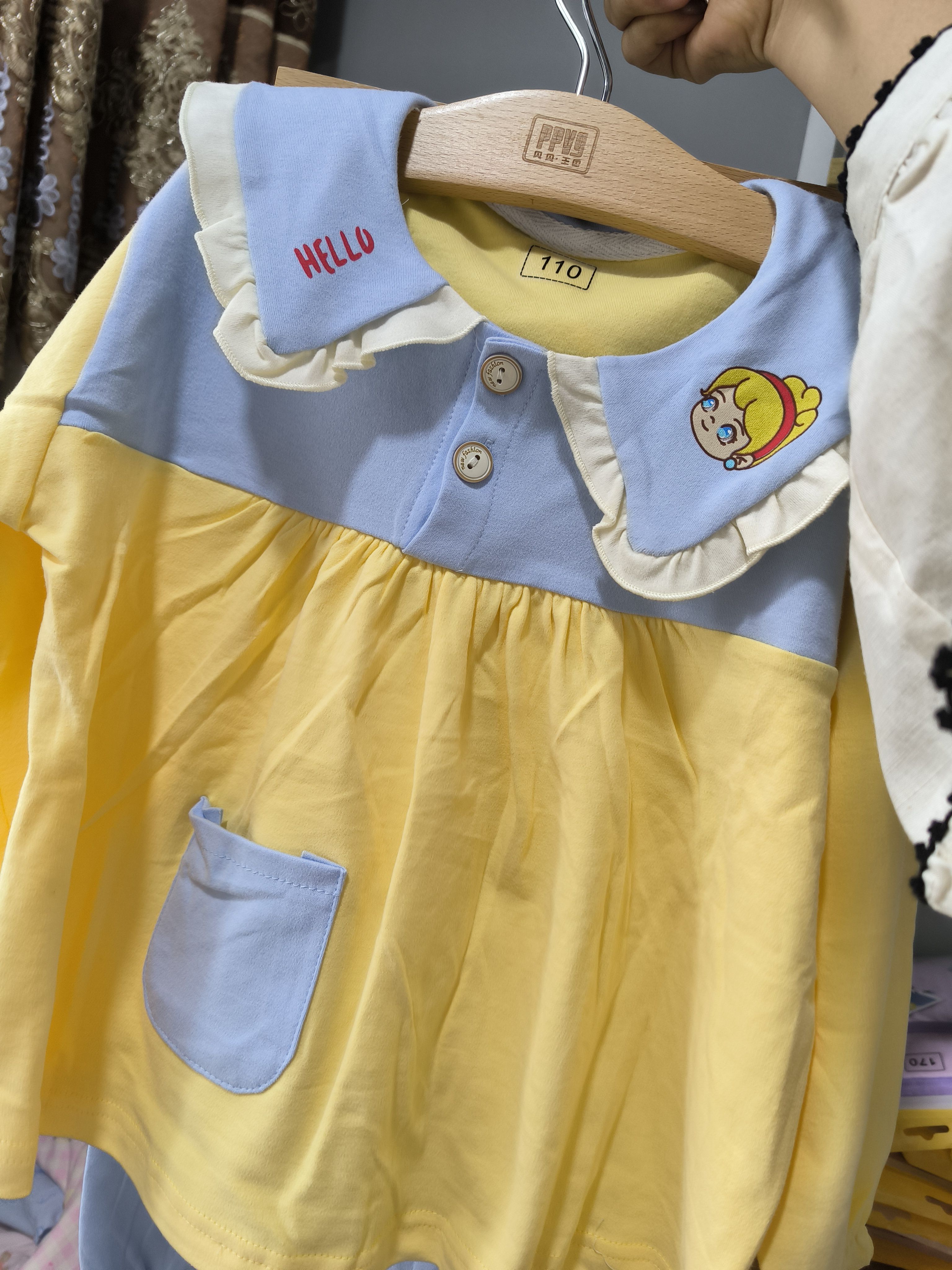 100棉儿童睡衣女童拼色公主娃娃领长袖长裤套装春秋长袖家居服A类