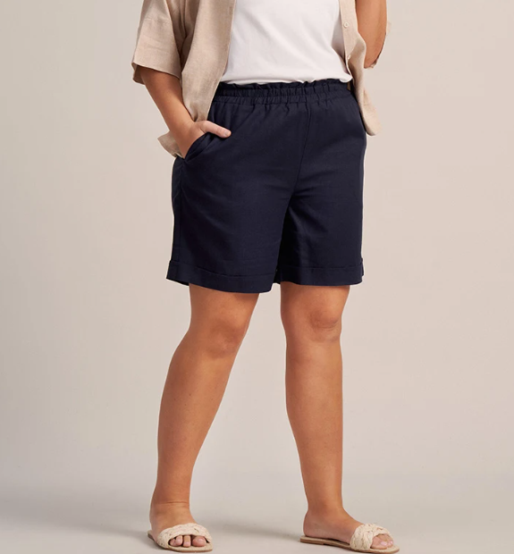 澳单Gr春夏季大码女装松紧高腰亚麻中裤五分裤女裤linen shorts 女装/女士精品 大码裤装 原图主图