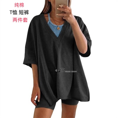 大码女装纯棉T恤打底裤两件套