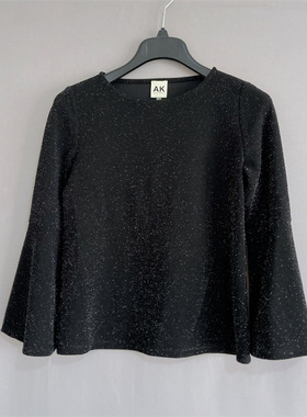 美单A*K大码女装秋装圆领八分袖T恤亮丝宽松上衣knit tops