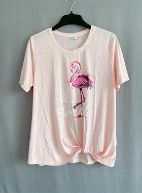 美单es*大码女装夏季圆领印花T恤竹节棉短袖上衣plus size tops