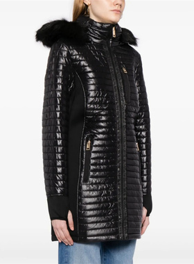 美单M*冬季大码女装毛领连帽棉衣faux fur hooded quilted coat