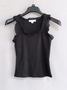 美国单and*夏装大码女装纯棉针织吊带蕾丝小背心lace tank tee
