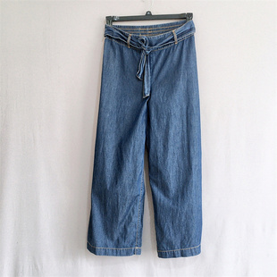 美单AB*大码女裤松紧高腰纯棉牛仔裤阔腿裤九分裤wide leg pants
