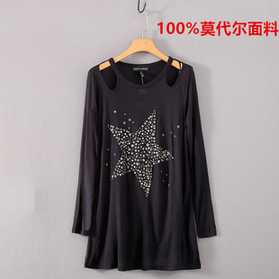 女装 大码 莫代尔T恤长袖 显瘦上衣modal shirt 美国单新款 秋季