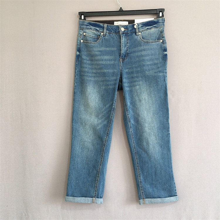 美单ca*大码女裤秋装高腰牛仔裤小脚裤九分裤crop jeans