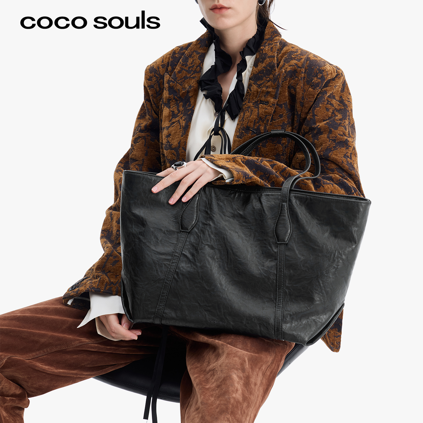CoCo Souls真皮小众大容量托特包女2025新款高级感通勤单肩包大包