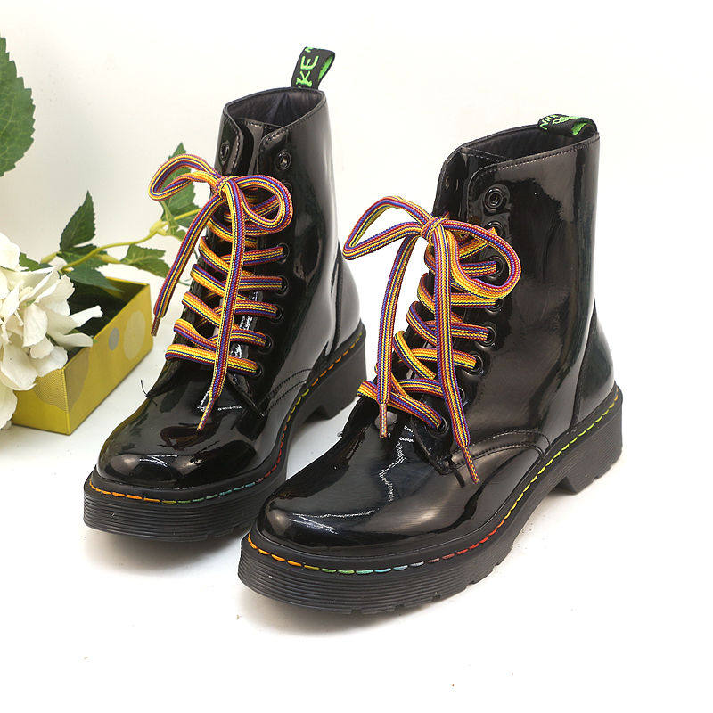 清仓特惠时尚百搭休闲黑色系带春秋圆头中跟粗跟简约防滑短靴女鞋,女鞋,马丁靴,淘宝优惠券,粉丝福利购,淘宝优惠卷