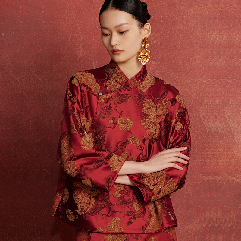 复古新中式盘扣玉石珠上衣