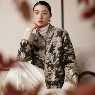 翻袖 如意连云 立领烫金丝绒棉服女新中式 冬新款 口夹棉外套 旭洛