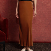 如意连云春秋新款 开叉裙子 松紧腰桑蚕丝绒半身裙女国风复古新中式