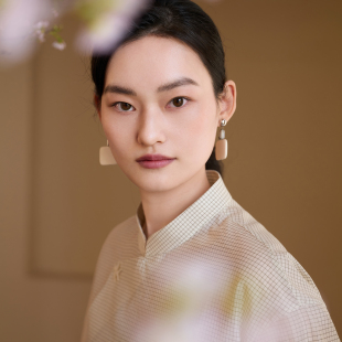 女新中式 如意连云 真丝棉小格子立领衬衫 春款 偏襟盘扣上衣 永宁