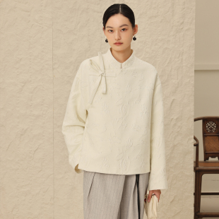 立领提花短外套女新中式 春秋新款 蝴蝶结盘扣上衣 摇熠 如意连云