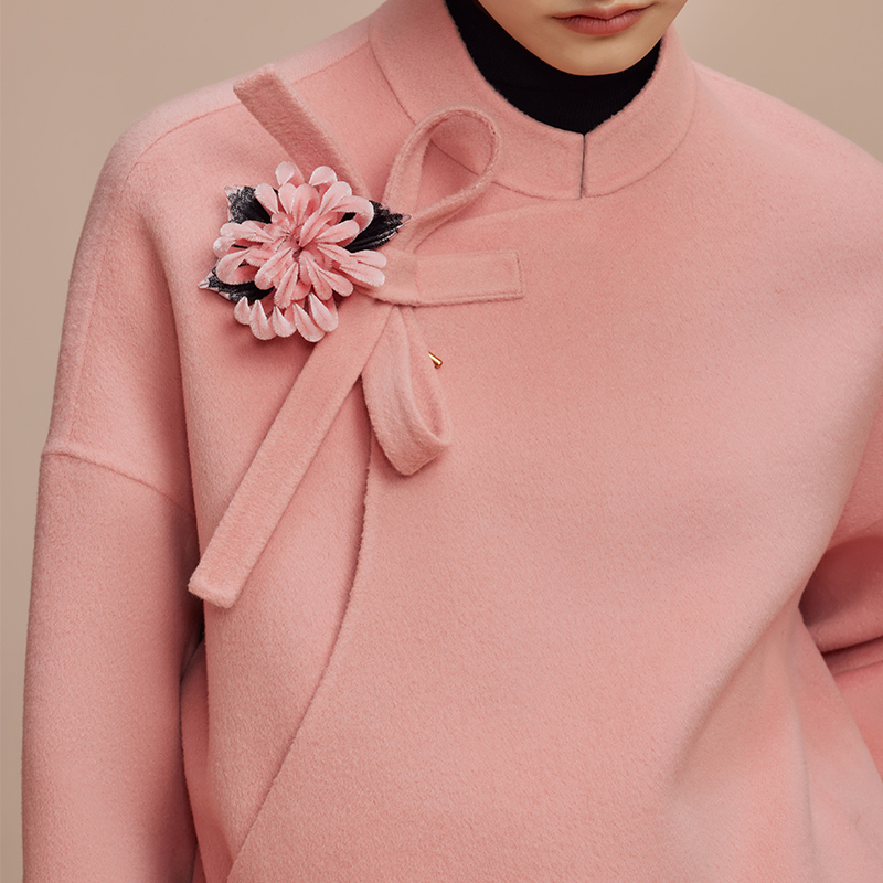 新中式系带装饰羊绒毛呢短外套