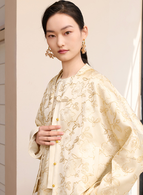 如意连云【迦熠】春新款盘金刺绣醋酸缎面短外套女新中式盘扣上衣