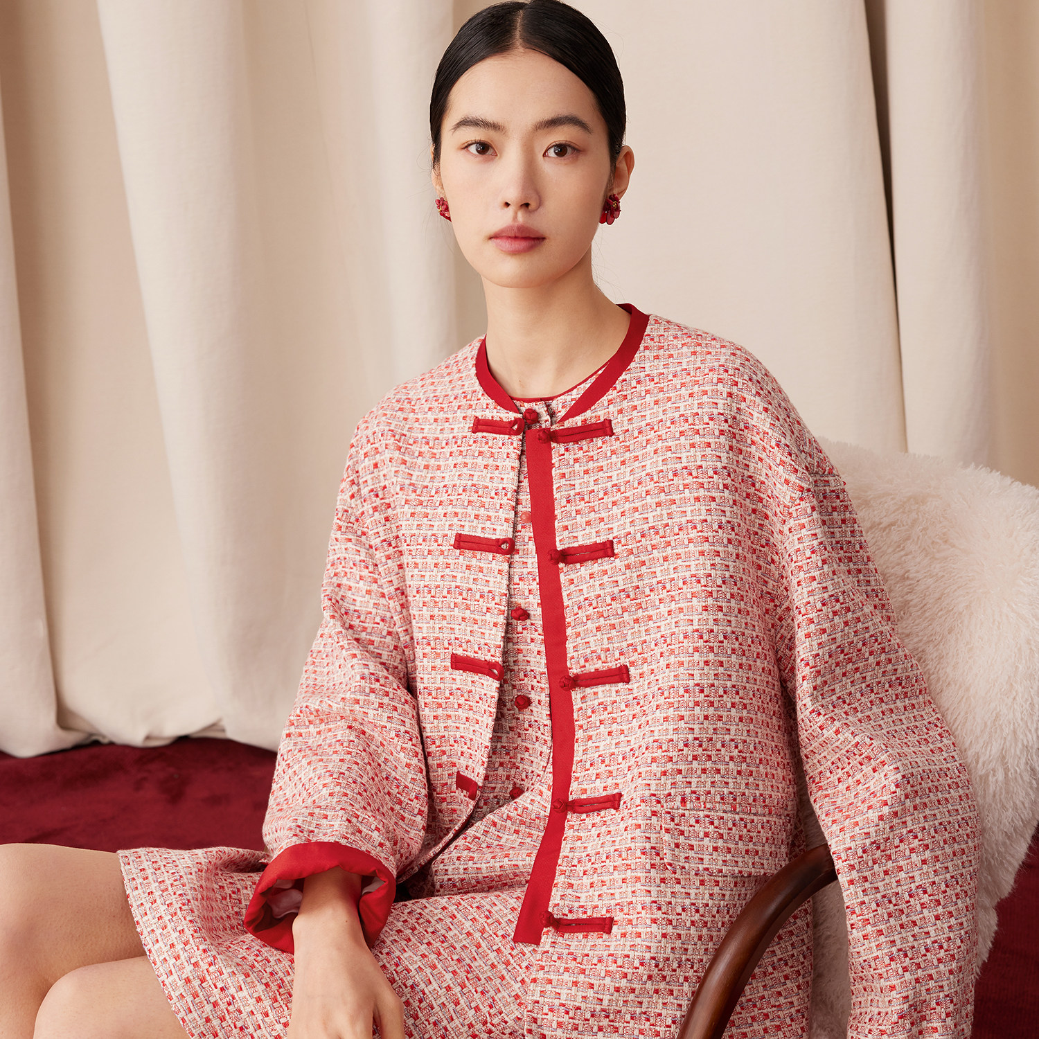 如意连云【碧霞】26新年款粗花呢短外套女新中式盘扣撞色复古上衣,女装/女士精品,短外套,淘宝优惠券,粉丝福利购,淘宝优惠卷