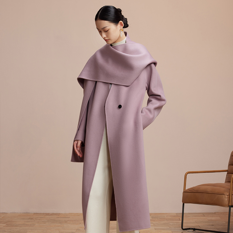 可脱卸围巾长款羊绒双面呢大衣