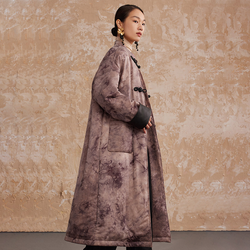 如意连云 冬季新款真丝扎染夹棉长外套女真皮袖口新中式盘扣棉服,女装/女士精品,棉衣/棉服,淘宝优惠券,粉丝福利购,淘宝优惠卷