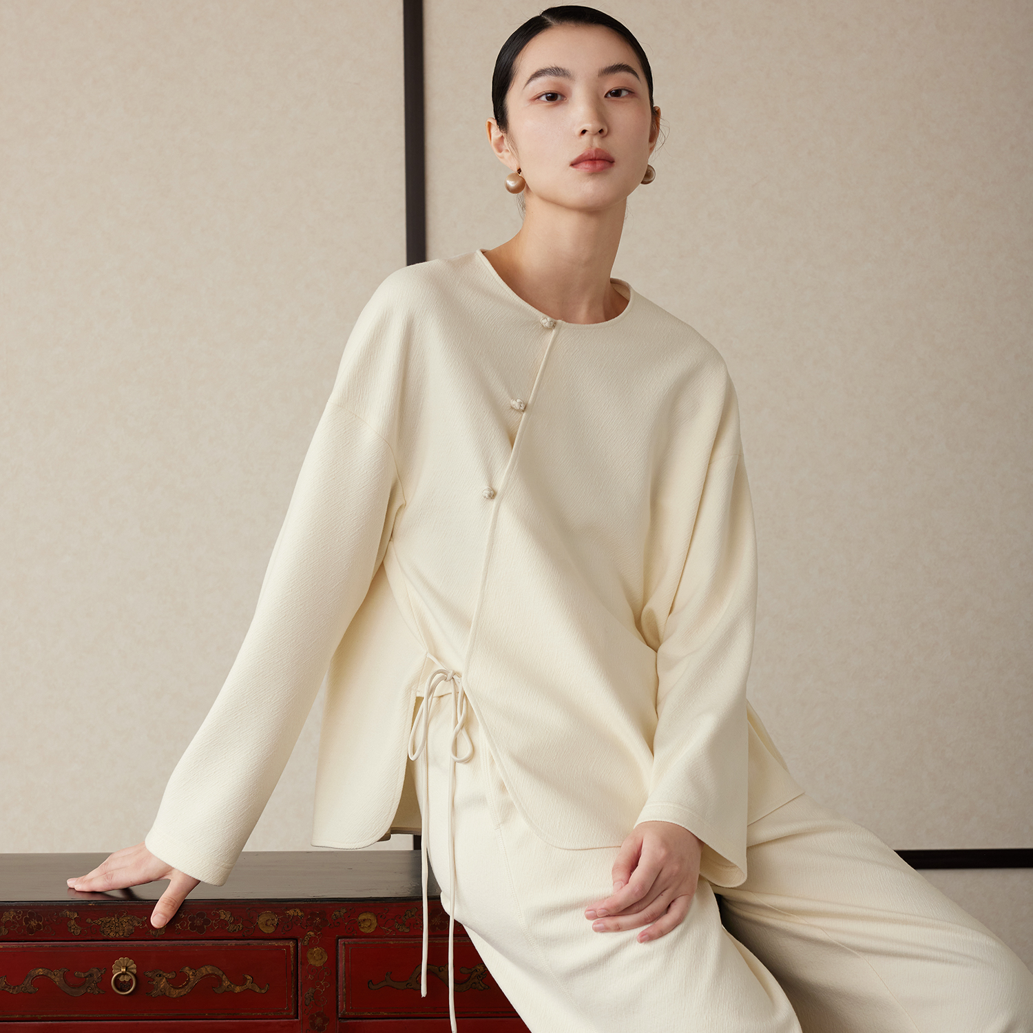 新中式斜襟系带盘扣衬衫