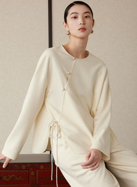 如意连云【朗月】冬装新款斜襟系带衬衫女新中式国风宽松盘扣上衣