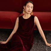 如意连云 国风系带背心裙 真丝绒连衣裙女复古新中式 春秋新款 无袖