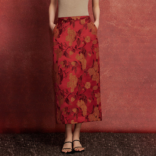 如意连云新中式国风提花半身裙