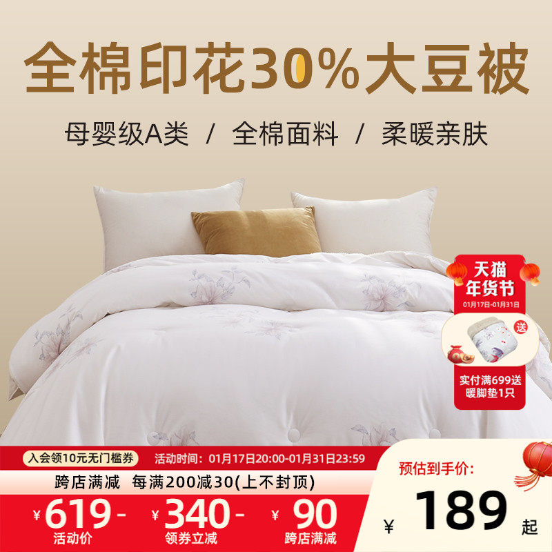 梦兰全棉大豆纤维被芯春秋冬被双人学生宿舍被子加厚二合一子母被