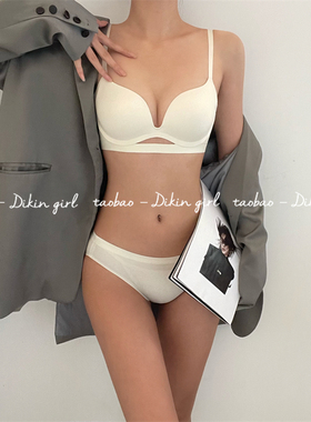 无痕内衣女聚拢显大上托防下垂白色胸罩保暖收副乳无钢圈文胸套装